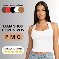 Blusa Feminina Top Halter Frente Única Costas Nuas Cropped Halter Neck Verão Tendência