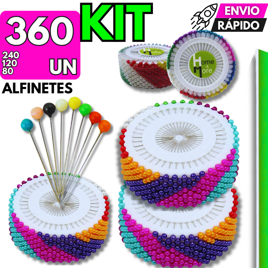 Alfinete Cabeça Colorida Kit 360/240/120/80 Para Costura Marcações Barra Calça Vestido