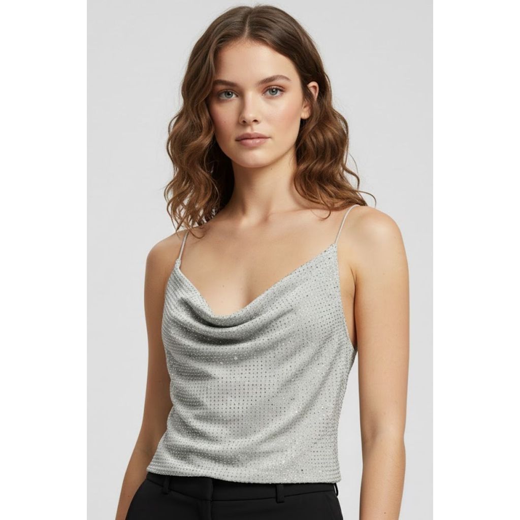 Top Feminino em Strass Belle Planet Girls Cinza Claro