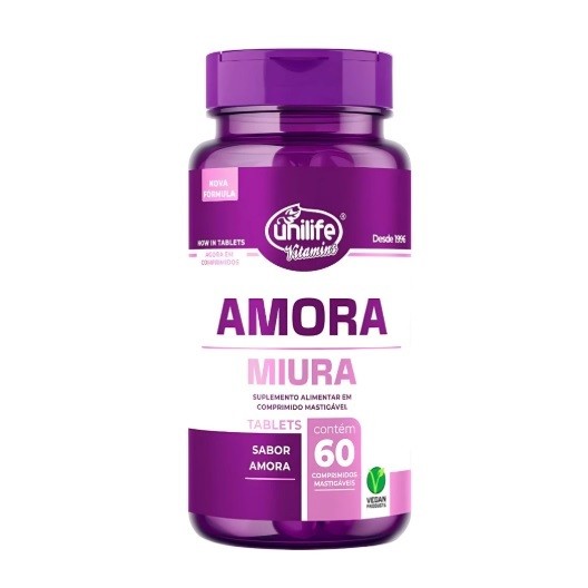 Amora mastigável Vitaminas E D e B12 60 Capsulas Unilife