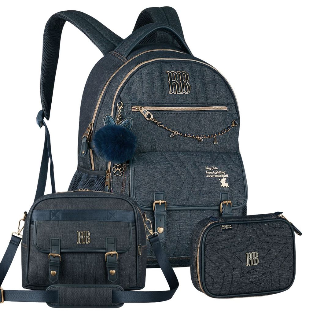 Kit Mochila Costa Rebecca Bonbon Jeans Estojo E Lancheira RB