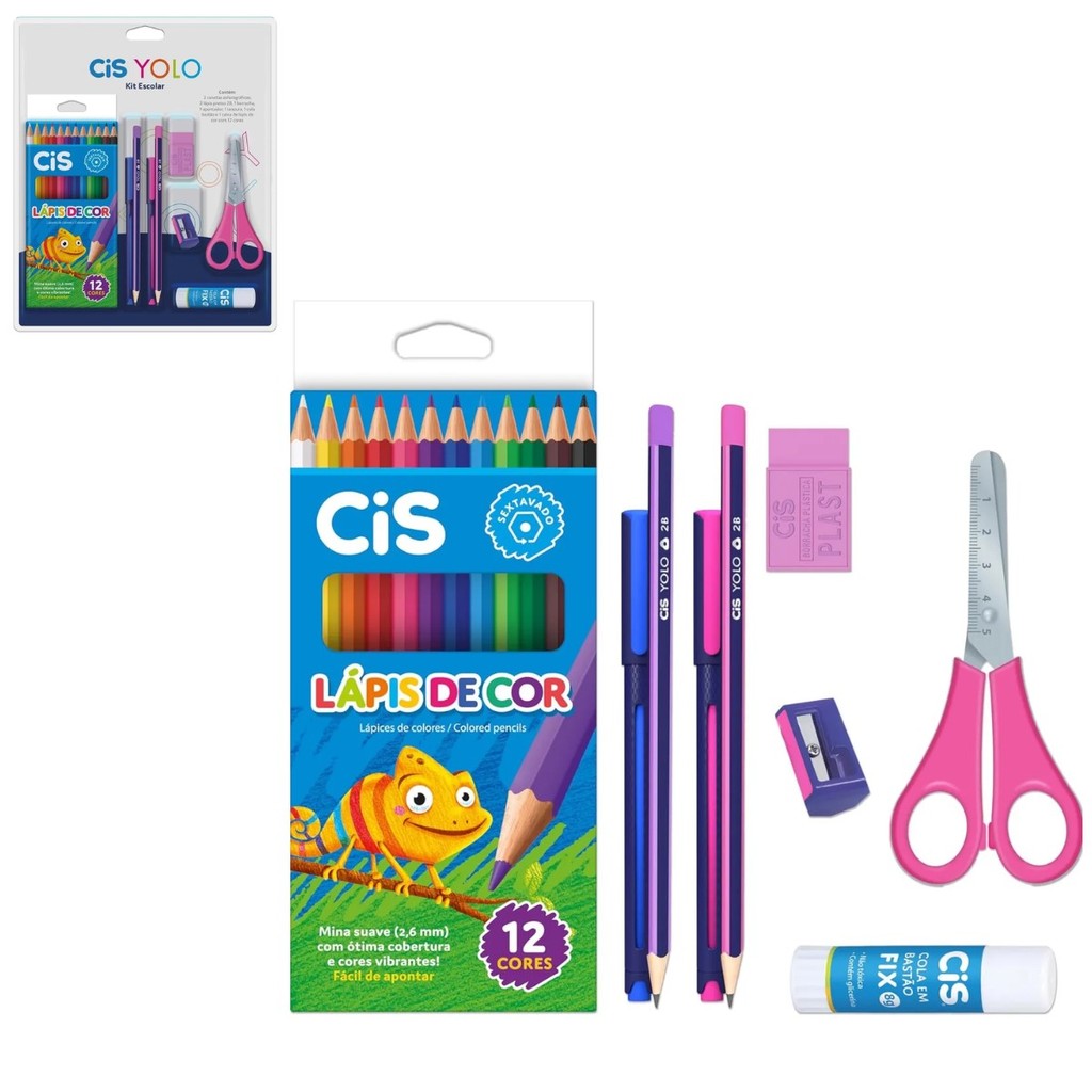 Kit Escolar Yolo 20 Peças Lápis Borracha e Estojo Barbie