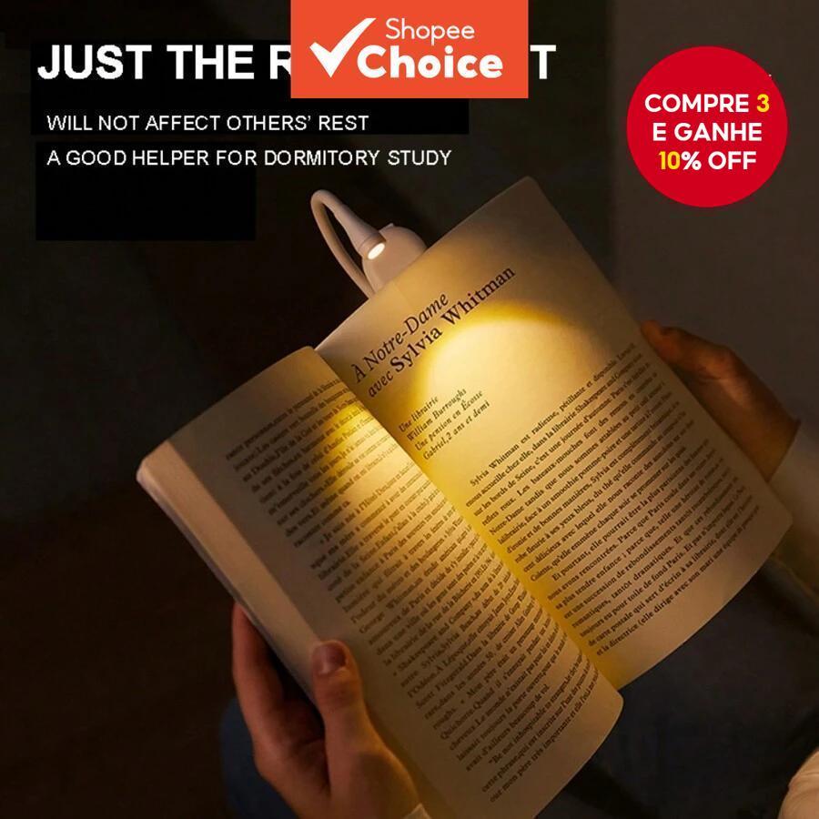  Luz de Livro LED Portátil Recarregável USB, Proteção para os Olhos, Mini Luz Noturna 360° Clipe Para Leitura, Lâmpada