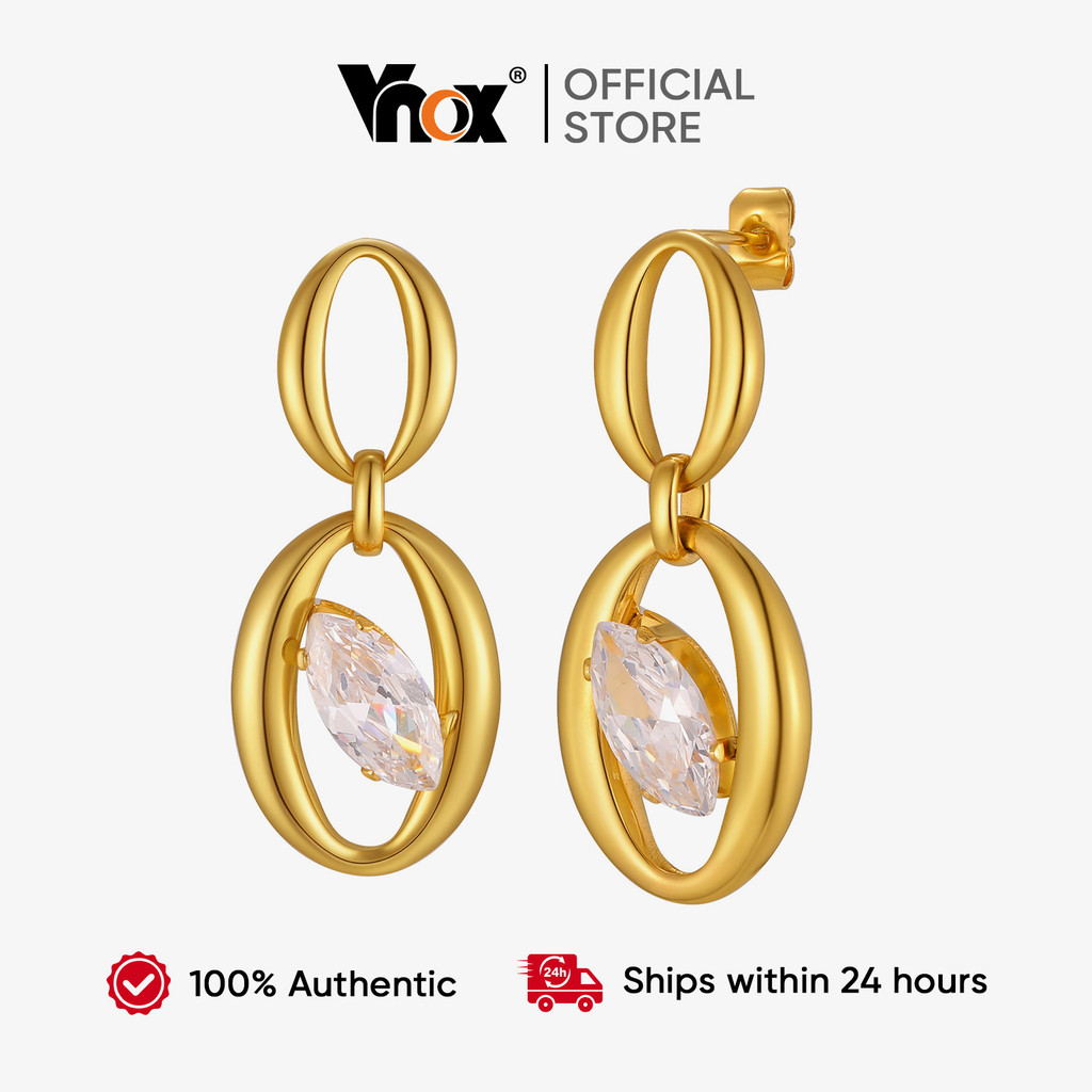 Brincos De Gota De Zircônia Vnox Para Mulheres Minimalistas Banhados A Ouro 18K Aço Inoxidável Joias Da Moda Presente Me