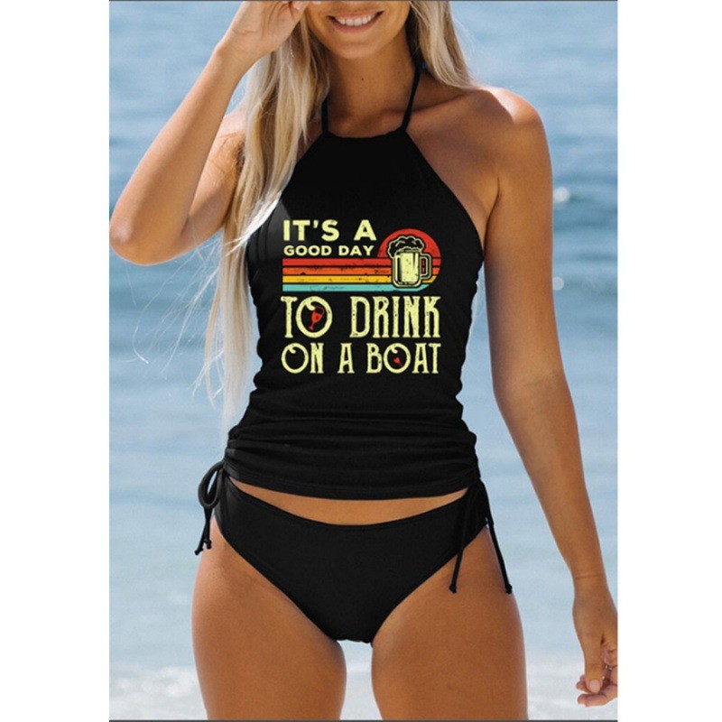 Maiô Feminino Sexy Estampado Alças Divididas Biquíni Tamanho Grande Conservador Barriga Skinny Praia