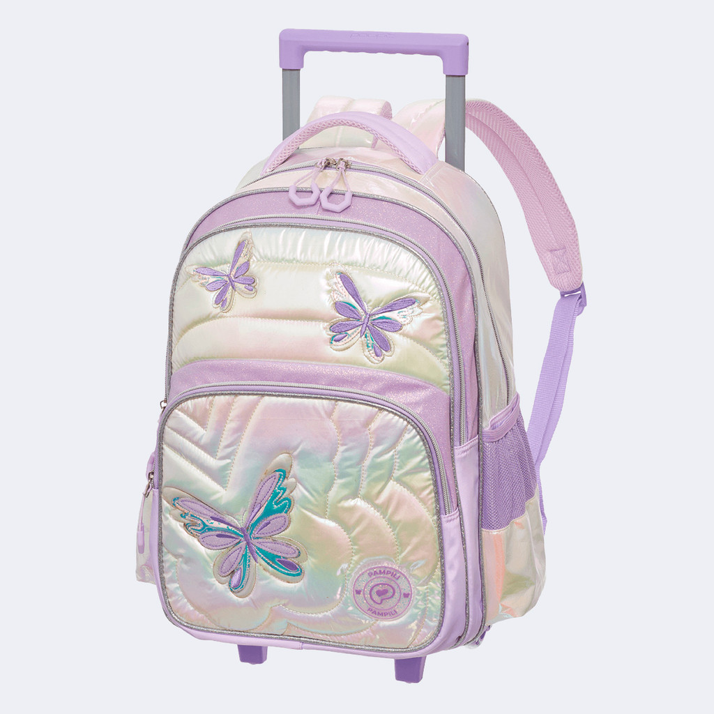 Mochila de Rodinha Infantil Escolar Borboletas Lilás Pampili