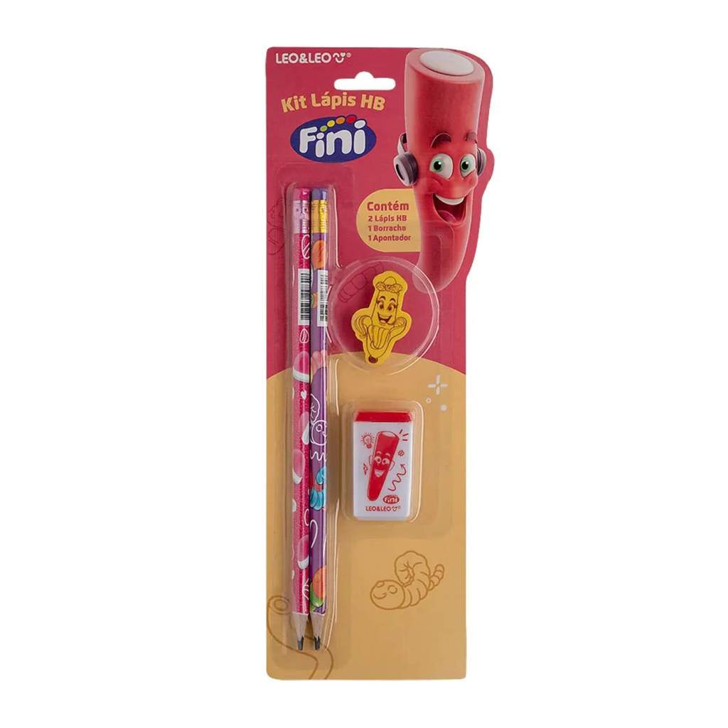 Kit Lápis HB Fini c/ 2 Lápis, Apontador, Borracha Leo&Leo Leonora - 10330