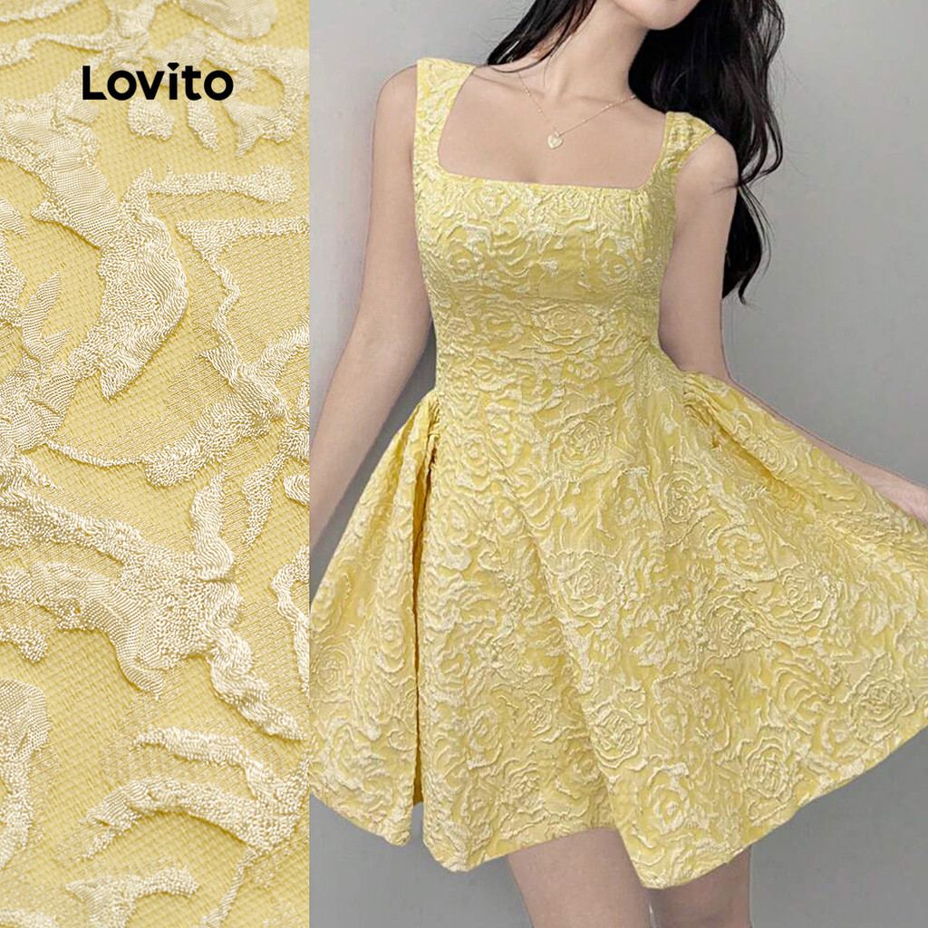 Lovito  Vestido Casual Jacquard Primavera/verão Amarelo para Mulheres L172ED036 em Oferta na Shopee