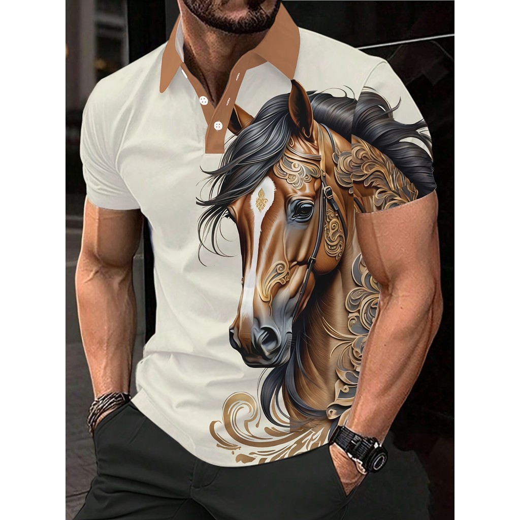 Camisa Polo Masculina Estampada Com Romance 3D Para Esportes , Lazer E Moda