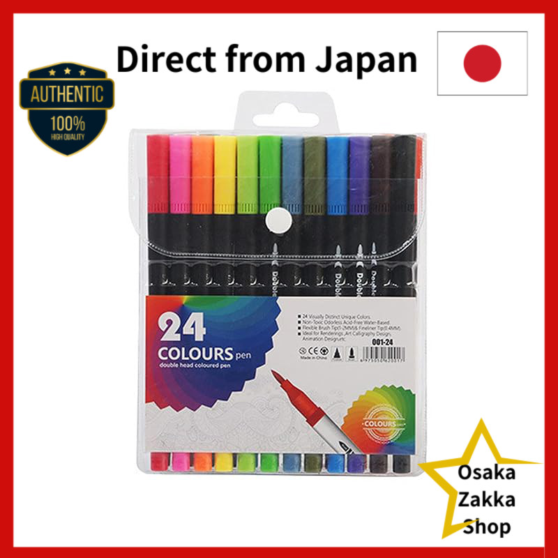 FineGood Conjunto De 24 Cores Canetas Pincel Aquarela À Base De Água Coloridas Marcadores Duplos Finas Ultrafinas Dur