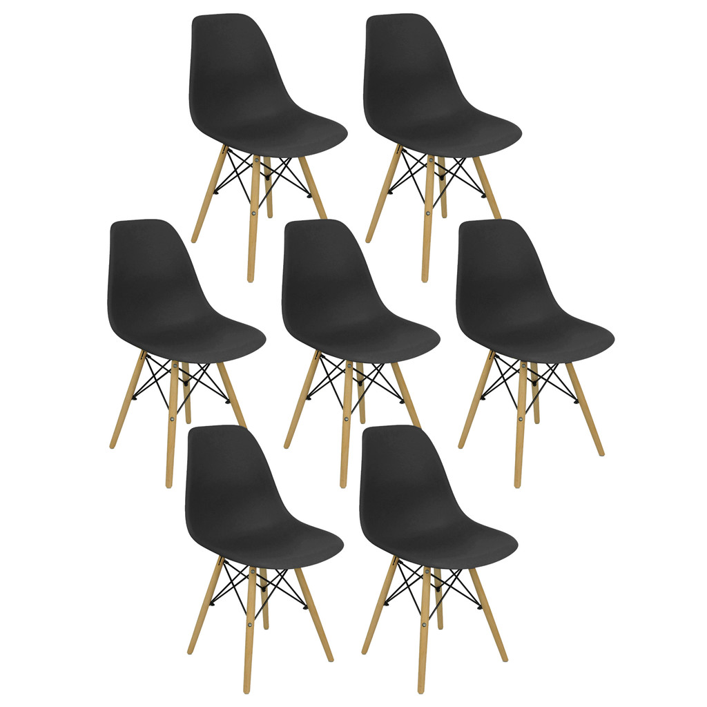 Kit 7 Cadeiras Charles Eames Eiffel Wood Design Varias Cores