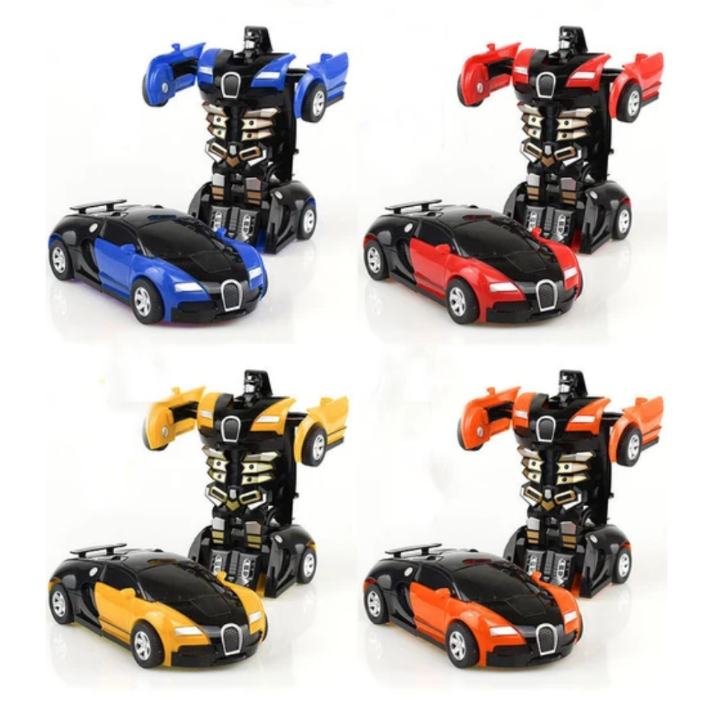 Brinquedo Carro Sport Transformers Bugatti Chiron Vira Robô Luzes E Som Crianças Bate E Volta
