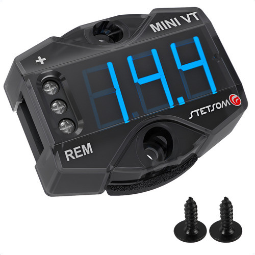 Mini Voltímetro Digital Medidor De Bateria Compacto 12v Led Azul Voltimetro De Bateria C/ Parafusos De Fixação Preto 