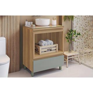 Bancada de Banheiro Balcão Rainha c/ 1 Gaveta e 1 Nicho 70cm Nature/Verde - Nesher em Oferta na Shopee