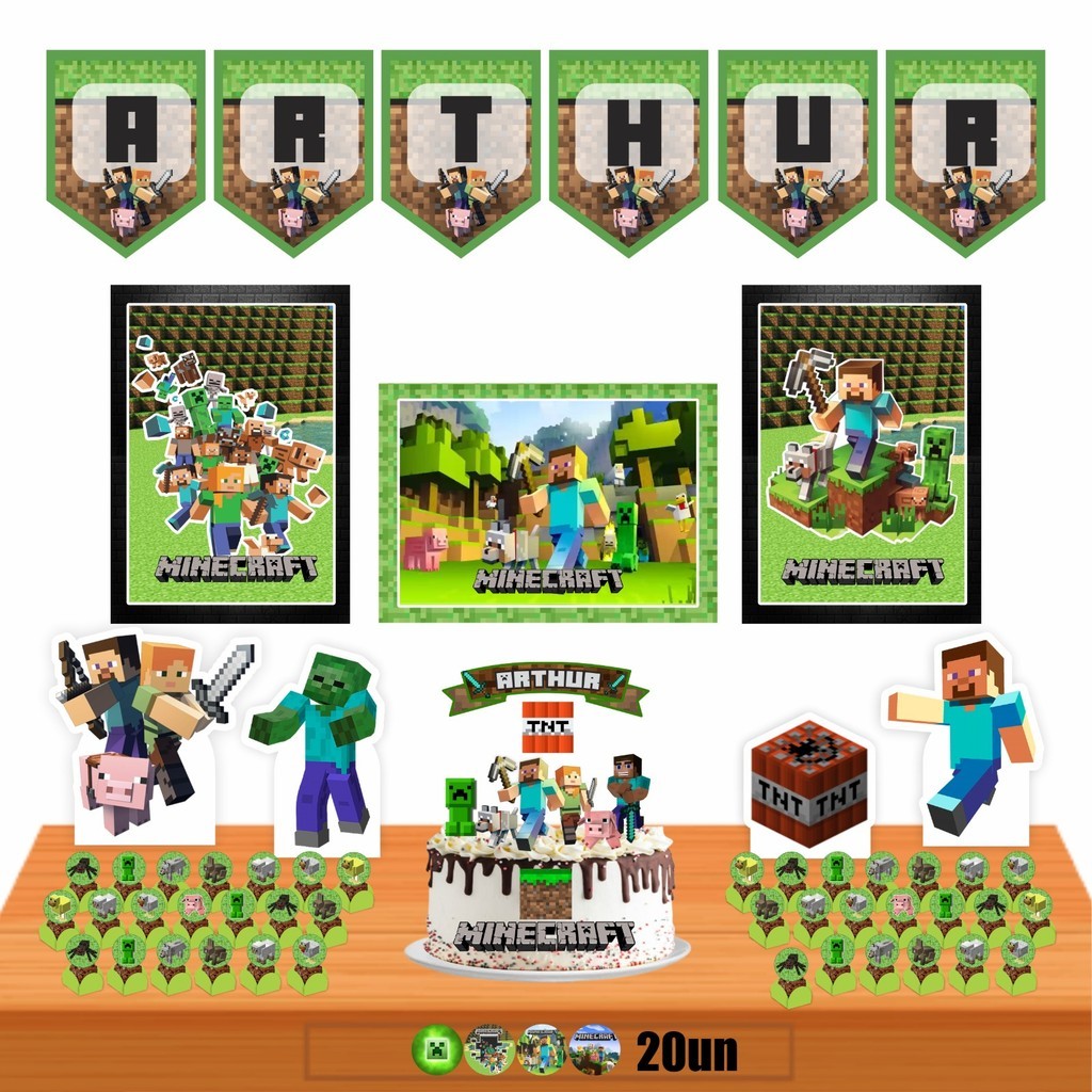 Kit Festa Minecraft Só Um Bolinho  Aniversário Infantil com Envio Rápido em Oferta na Shopee