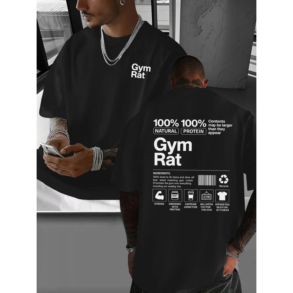 Camiseta Masculina Streetwear Algodão Penteado Infantil Adulto Plus Size Estampa Gym Rat Novo Academia Treino Dieta Moda