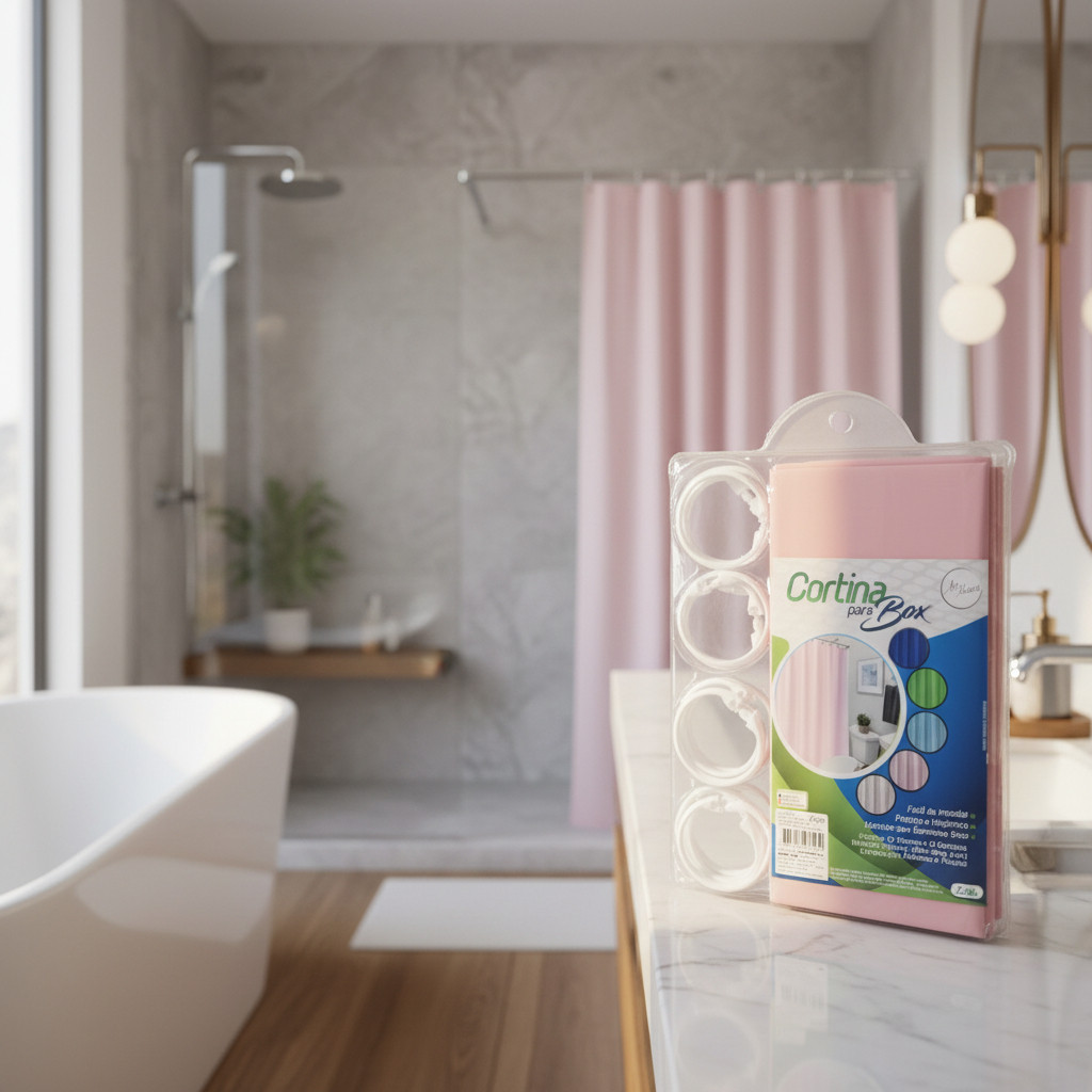 Cortina Para Box Lisa Color 12 Ganchos 1,80 M X 1,80 M