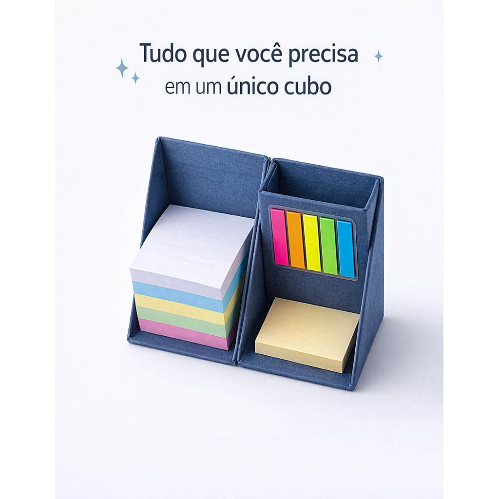 Bloco de Anotações com Suporte Dobrável  com Post-its e Marcadores de Página