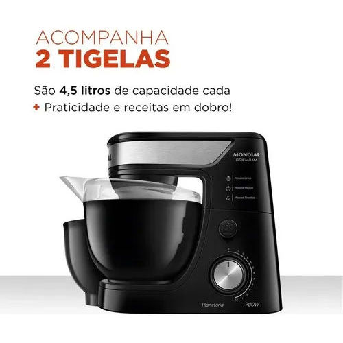 Batedeira Planetária Mondial 700W - BP-01P-B 110v  - REEMBALADO