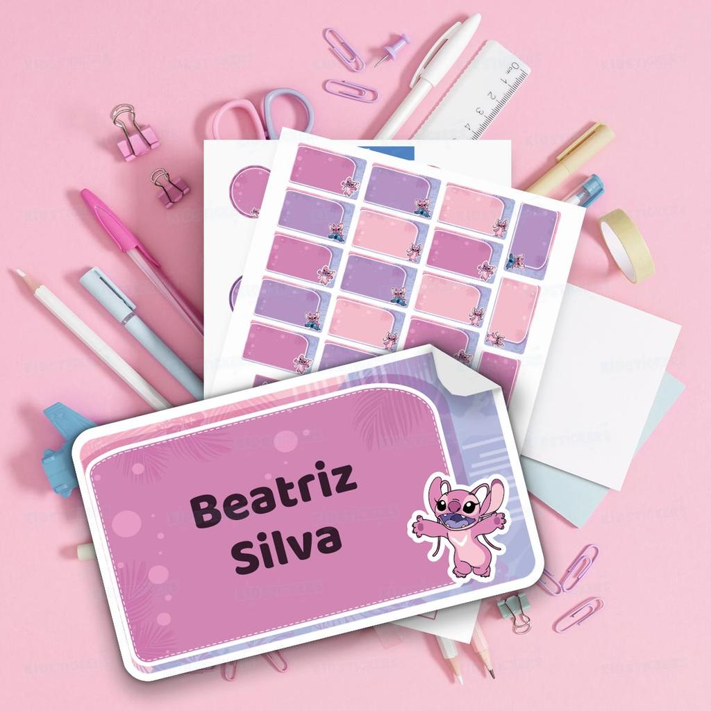 Kit Etiquetas Escolares Personalizadas Amiguinha Alien Rosa com nome da criança