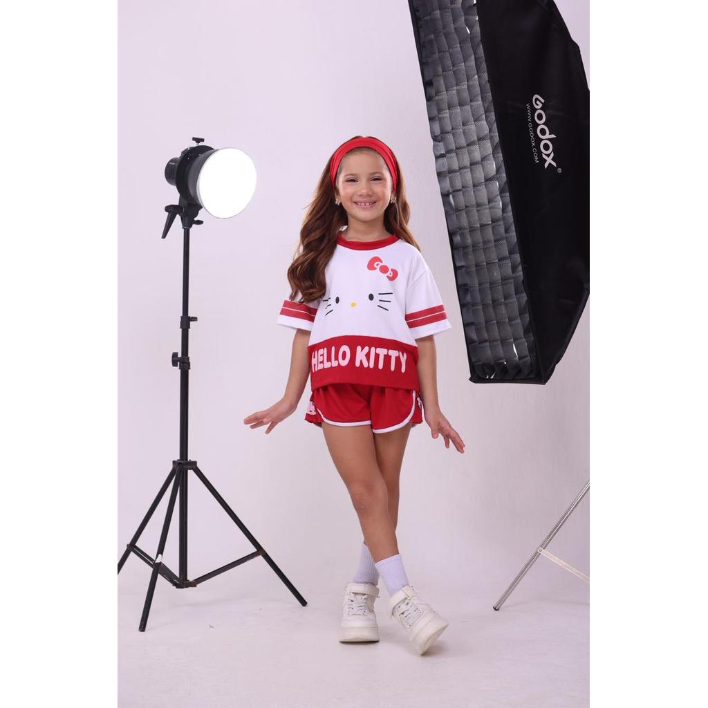 Conjunto Hello Kitty Blusa Shorts Verão 4 á 10 Anos Look Passeio Ferias Conforto