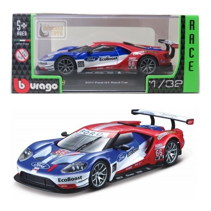 Miniatura Metal Série Race Le Mans C/ Acrilico 1/32 Burago Cor 2017 Ford Gt Race Car 66