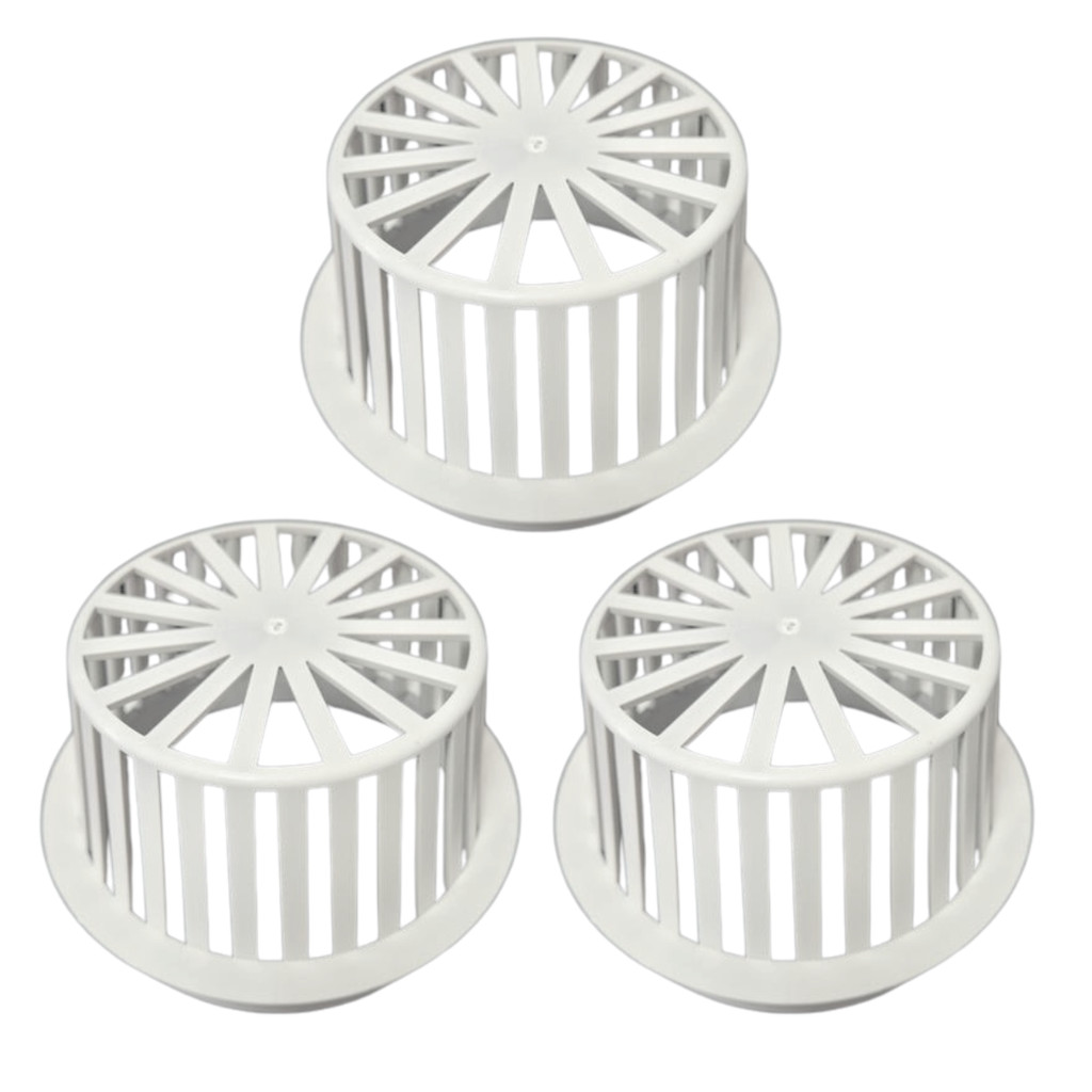 Kit 3 Ralo Abacaxi Plástico Branco Anti Folhas Para Calha e Tubo 150 Mm