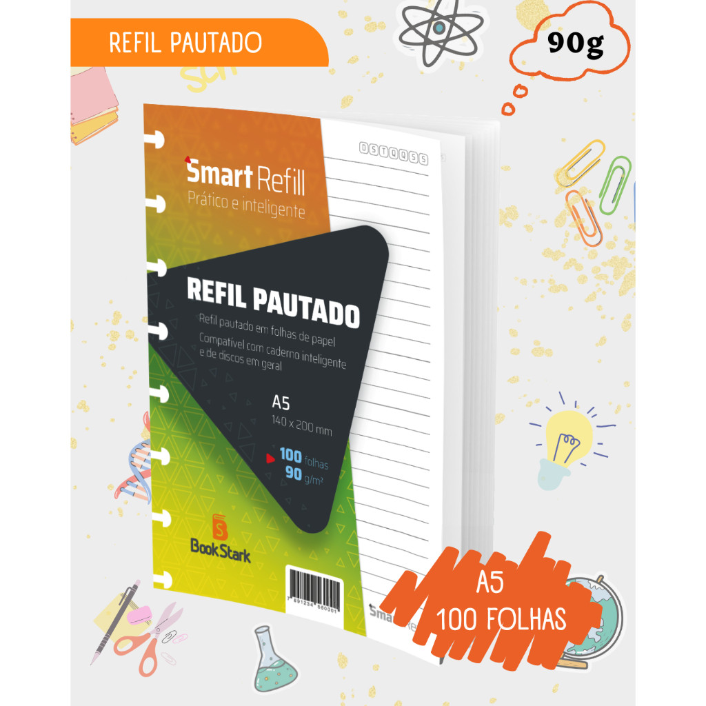 Refil Pautado Para Caderno Inteligente 8 Discos (A5) 140x200mm - 100 folhas Refil Pautado Para Caderno Inteligente 8 Discos (A5) 140x200mm - 100 folhas
