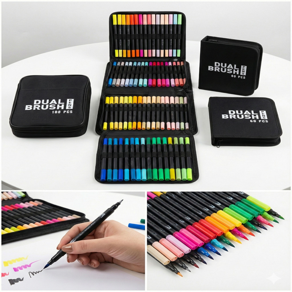 Kit 60/80/100/168 Cores Caneta 2 em1 Brush Lettering e Ponta Fina Dual Pen Canetinha Colorir Desenho em Oferta na Shopee