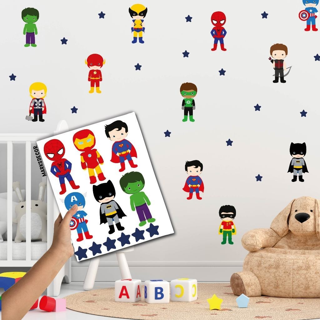 Kit 132 Adesivos Para Parede Heróis, Papel de Parede Infantil, Decoração Quarto Menino Vingadores em Oferta na Shopee