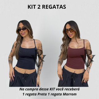 Kit 2 Regata De Alcinha Cropped Tube Feminino Básico Suplex Marrom Azul em Oferta na Shopee