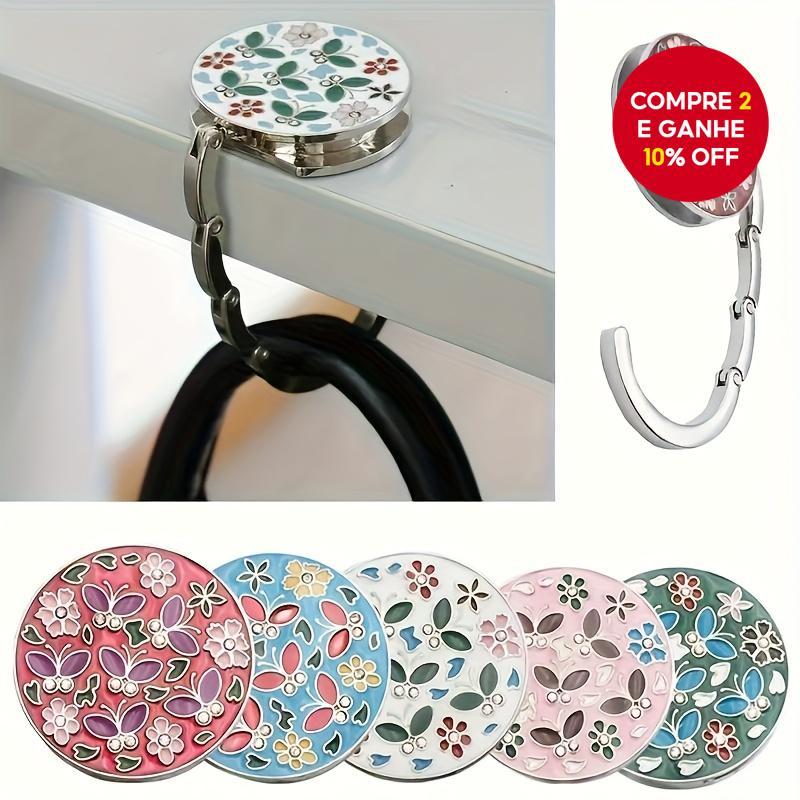  Gancho Dobrável para Bolsa Feminino com Encaixe em Mesa Coleção com Lindos Ganchos Florais e Borboletas