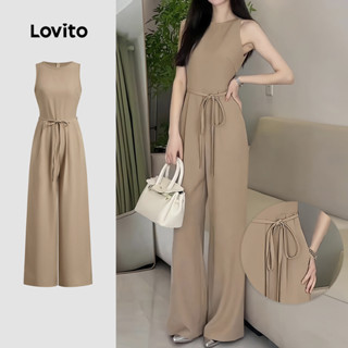 Lovito Macacão Casual Com Bolso Plissado Com Cadarço Primavera/Verão Macacão Cáqui Para Mulheres L134ED696 em Oferta na Shopee