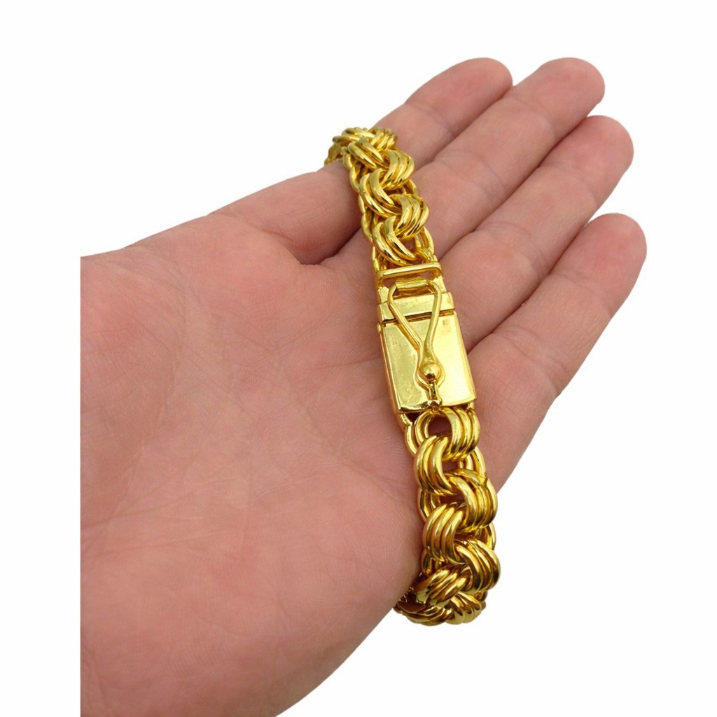 Pulseira FRISO TRIPLO 12MM 100% moeda idêntica a ouro 18k