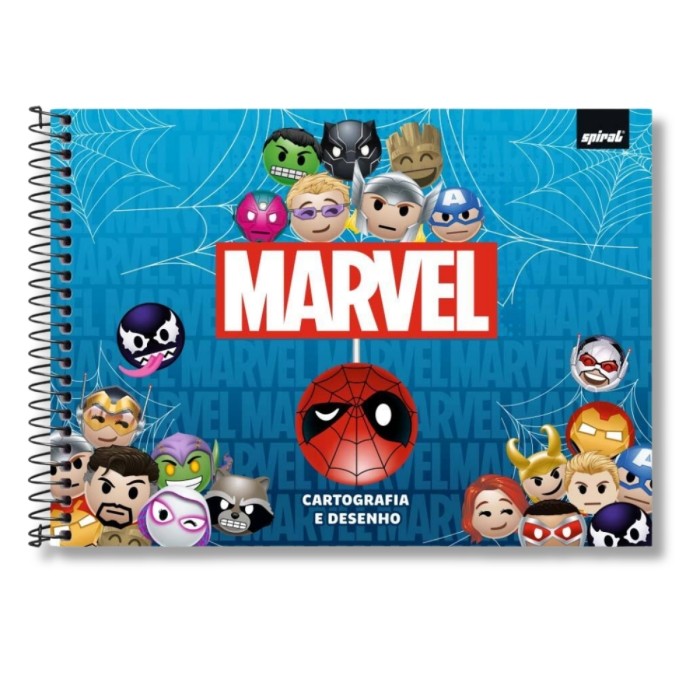 Caderno Cartografia e Desenho Capa Dura Marvel Emoji 48 fls Spiral