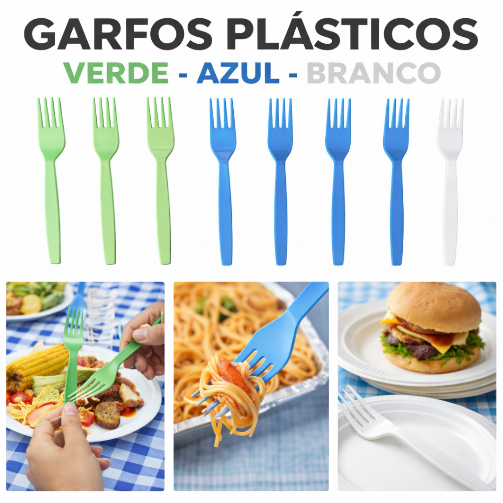 Garfo plastico colorido refeição fruta sobremesa escola merenda churrasco festa aniversario premium