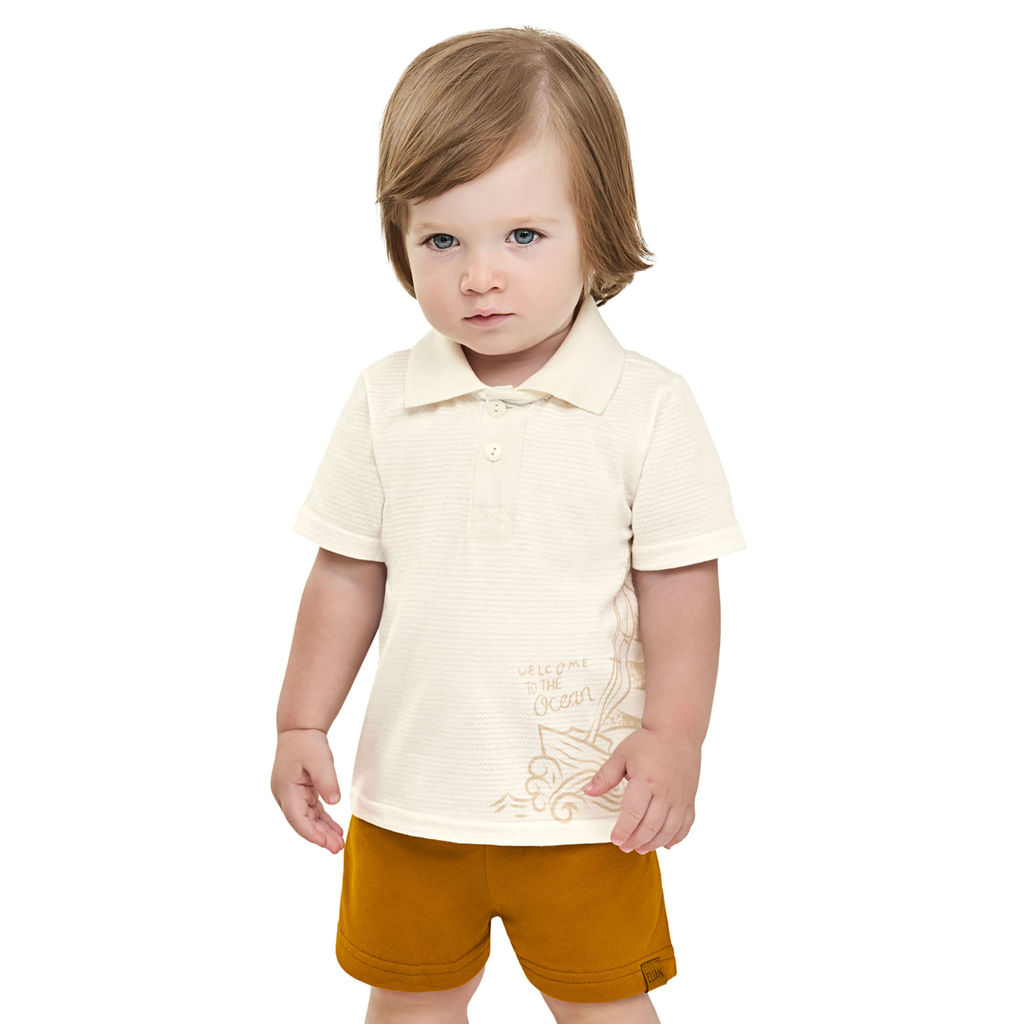 Conjunto Bebê Menino Camisa Texturizada Elian Bege