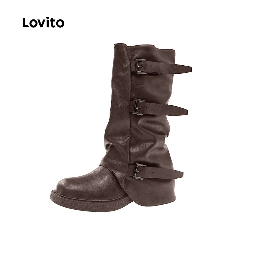 Lovito Botas Casuais Retro para Mulheres LFA100056 em Oferta na Shopee