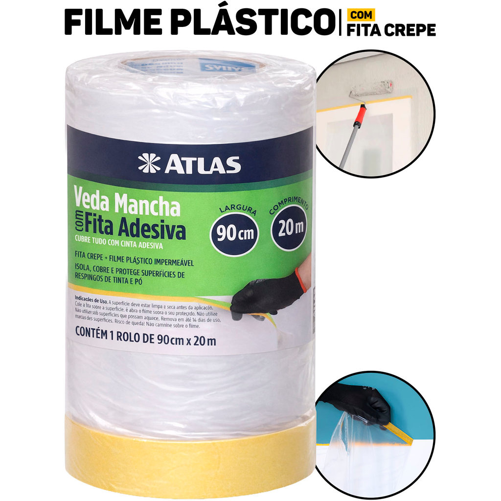 Plástico Proteção Pintura 90cm x 20m Atlas Acabamento Profissional Obras em Oferta na Shopee