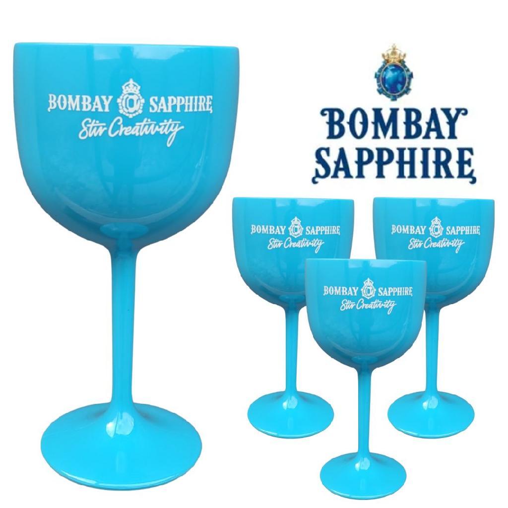 Kit 4 Taças Gin Bombay Sapphire Acrilico 500ml Azul Celeste