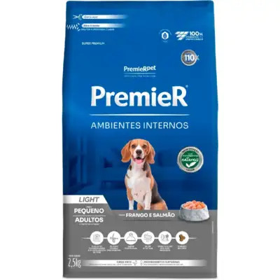 Ração Seca Premier Ambientes Internos para cães adultos de pequeno porte sabor frango e salmão 1kg.
