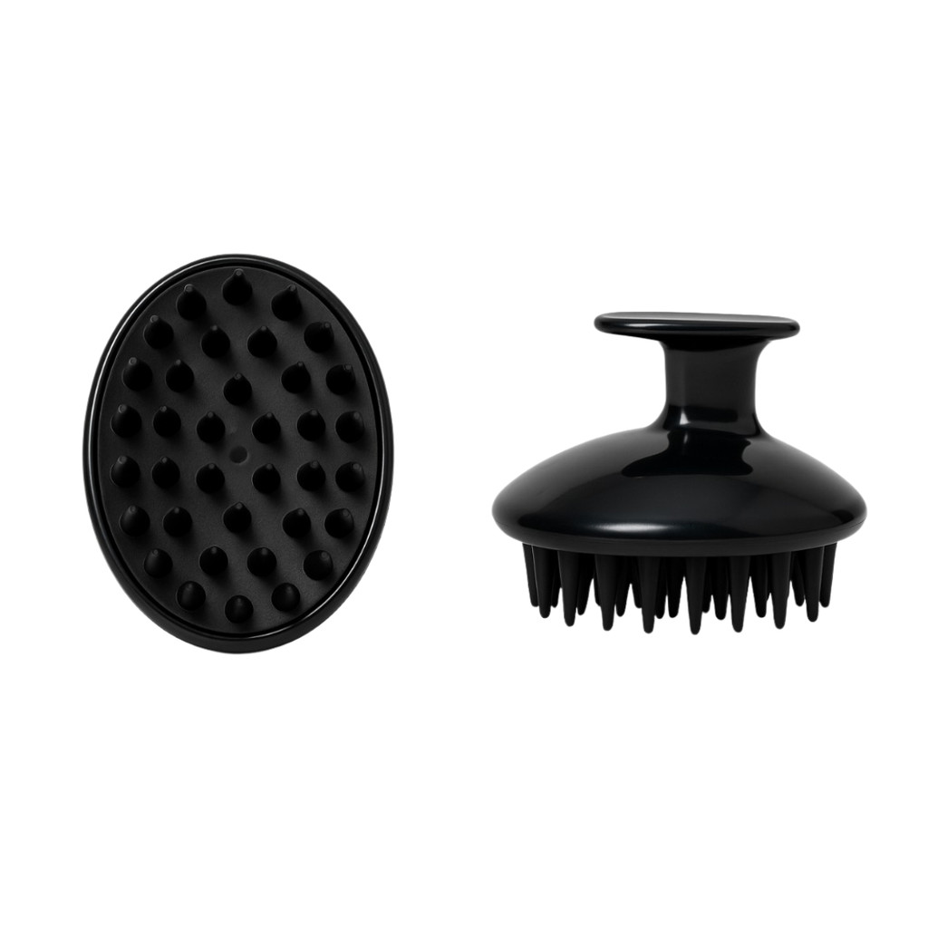Escova Massageadora Couro Cabeludo Silicone Macio Anti Caspa Anti Queda Estimula Crescimento Limpeza Preto