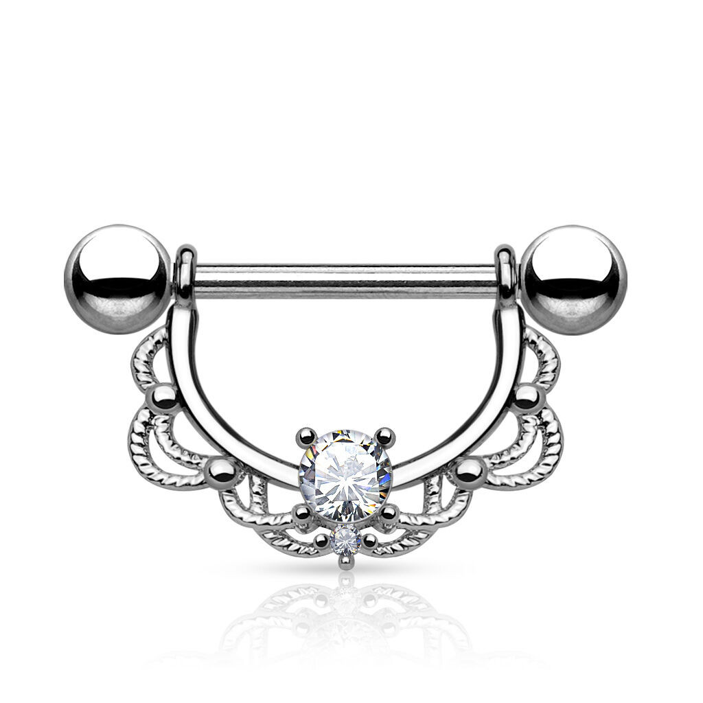 Piercing Mamilo Aço Cristal Coroinha Aço Cirurgico Hipoalegenico Zirconia Cravejado Presente