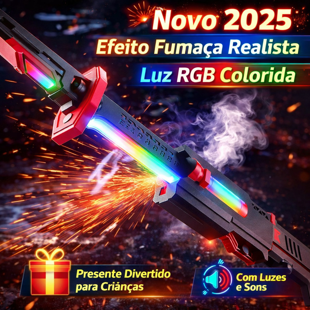 Espada de Brinquedo com Luz LED RGB e Spray de Água – Brinquedo Infantil Luminoso Recarregável em Oferta na Shopee