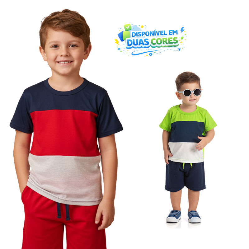 Conjunto Infantil Manga Curta Masculino Menino Natal Vermelho Verde Estiloso 1 ao 10 anos