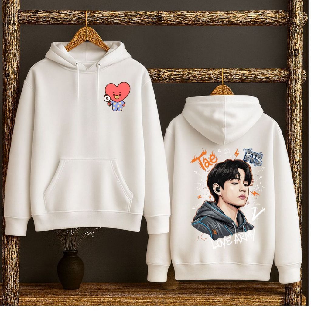 Moletom Blusa de Frio Flanelada Canguru  Casual Canguru Tae V Grupo B-T-S Lançamento Outono Inverno