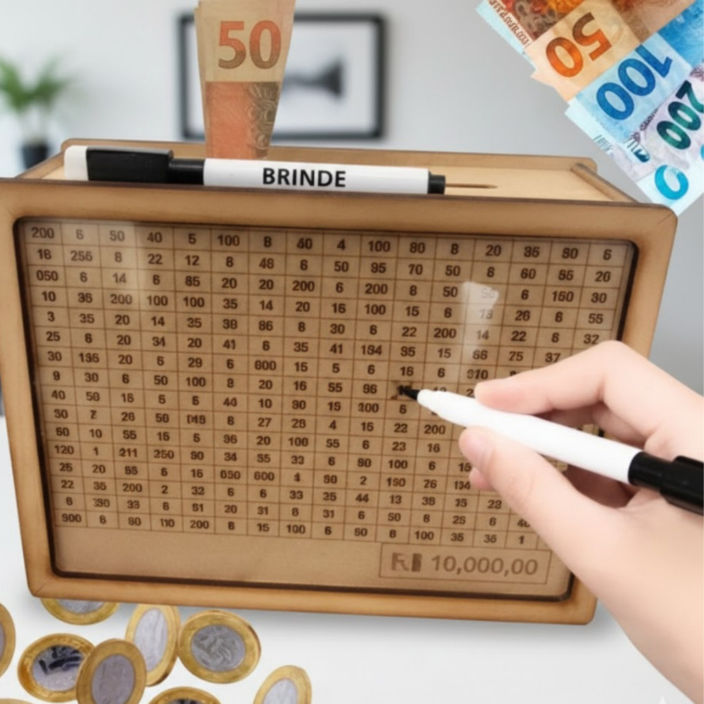 Cofrinho dos Desafios 10 Mil Reais Desafio de Guardar Dinheiro | Educativo Cofre WoodBox em Oferta na Shopee