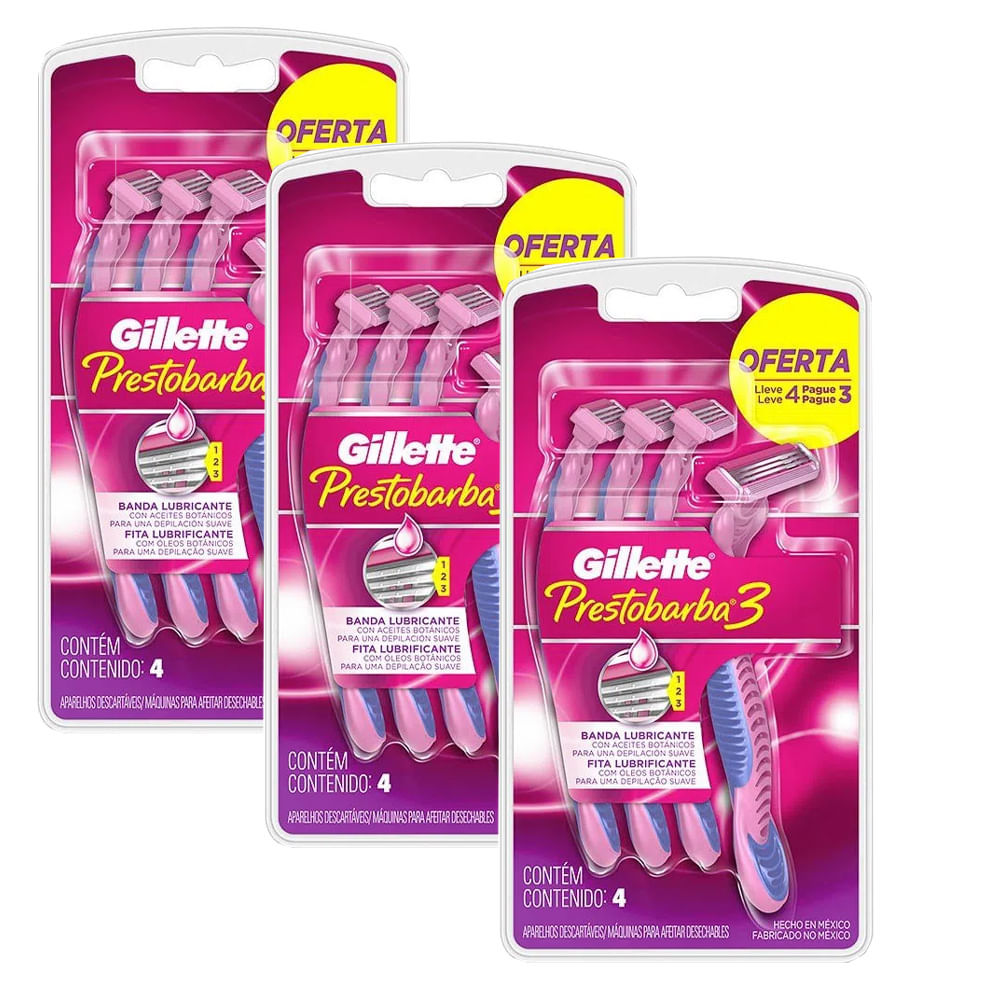 kit 3 Aparelhos De Depilação Gillette Prestobarba 3 Feminino Leve 4 Pague 3 em Oferta na Shopee
