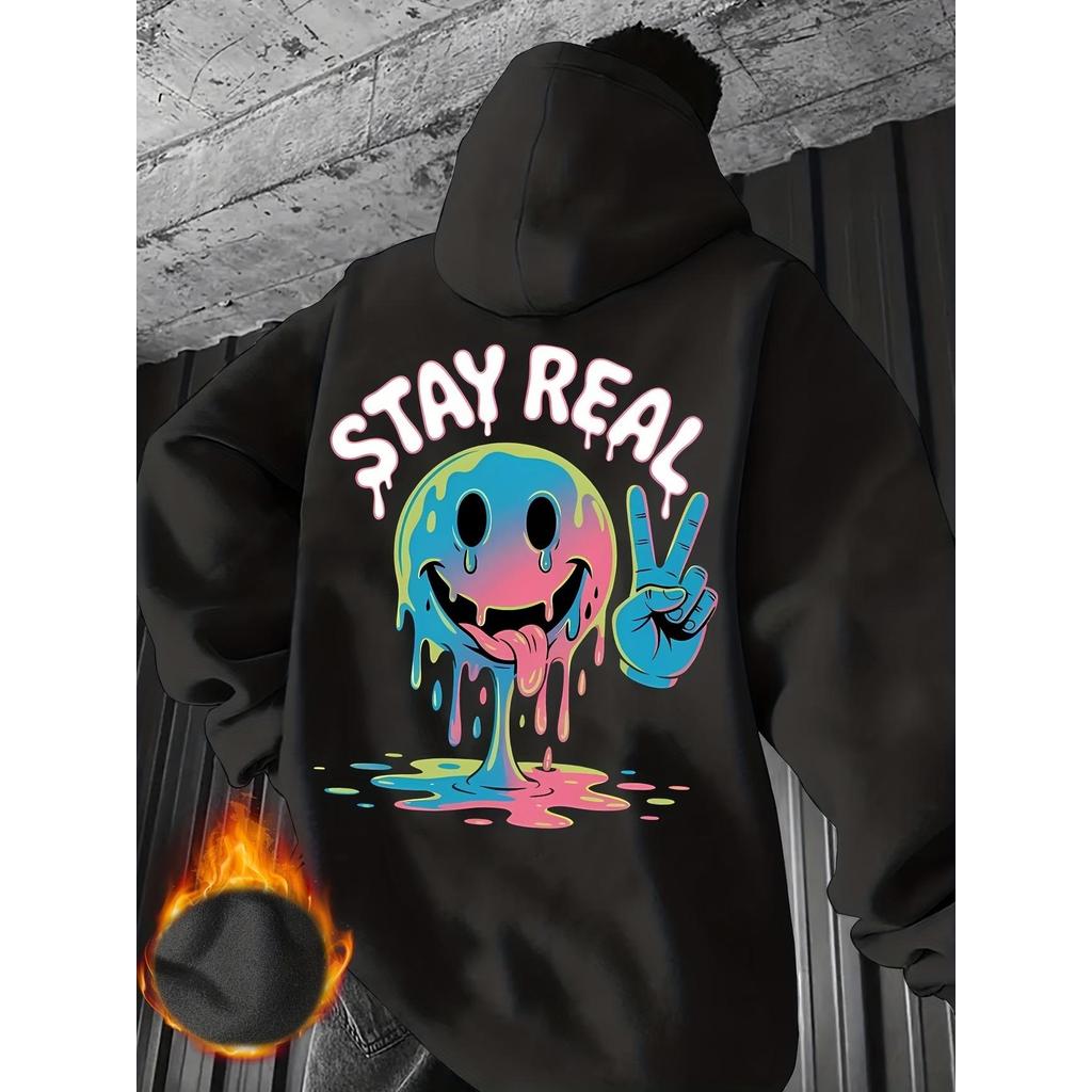Blusa Casaco Moletom Frio Canguru Bolso Capuz Streetwear Casual Masculino Unissex Estampa Stay Real Rosto Derretendo