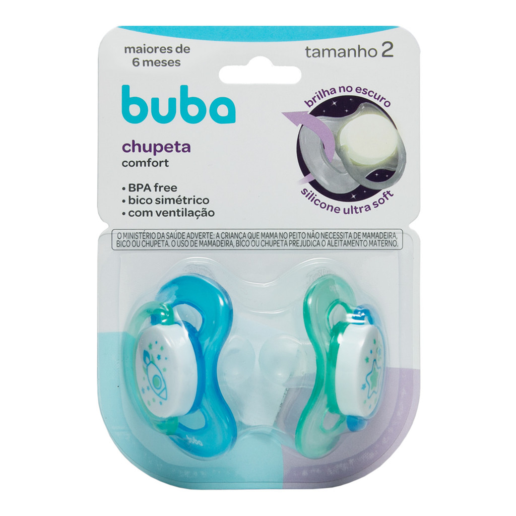 Kit 2 Chupeta Comfort Buba Tamanho 2 Noturna Foguete em Oferta na Shopee